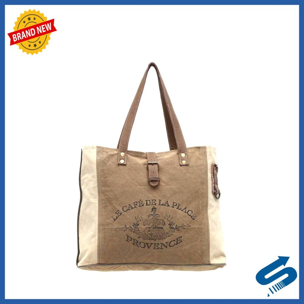 Canvas Leather Tote Bag Vintage Boho Chic Spacious Everyday Purse - Picture 1 of 4